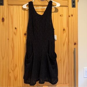 Free People Black Lace Dress, front pocket, lined. Women’s size M NWT